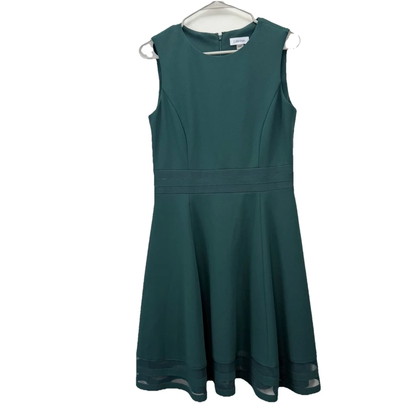 Calvin Klein Green Mesh Illusion Hem Fit Flare Stretch‎ Sleeveless Dress Size 10 - Image 5