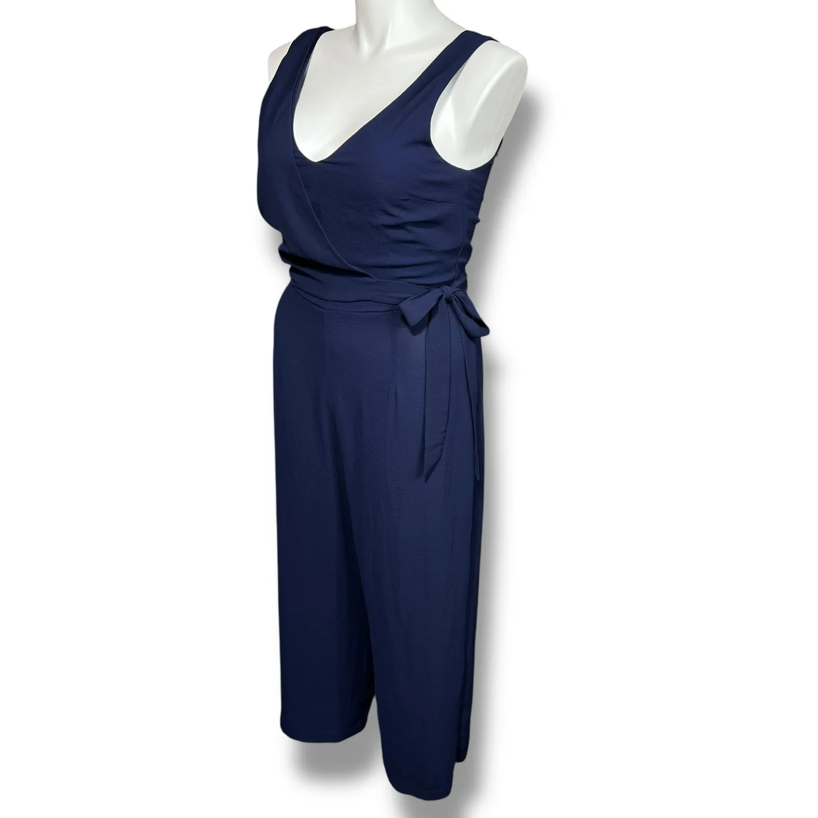 Speechless Womens Jumpsuit Sleeveless V Neck Wide Leg Tie Waist Navy Blue XL - Image 8