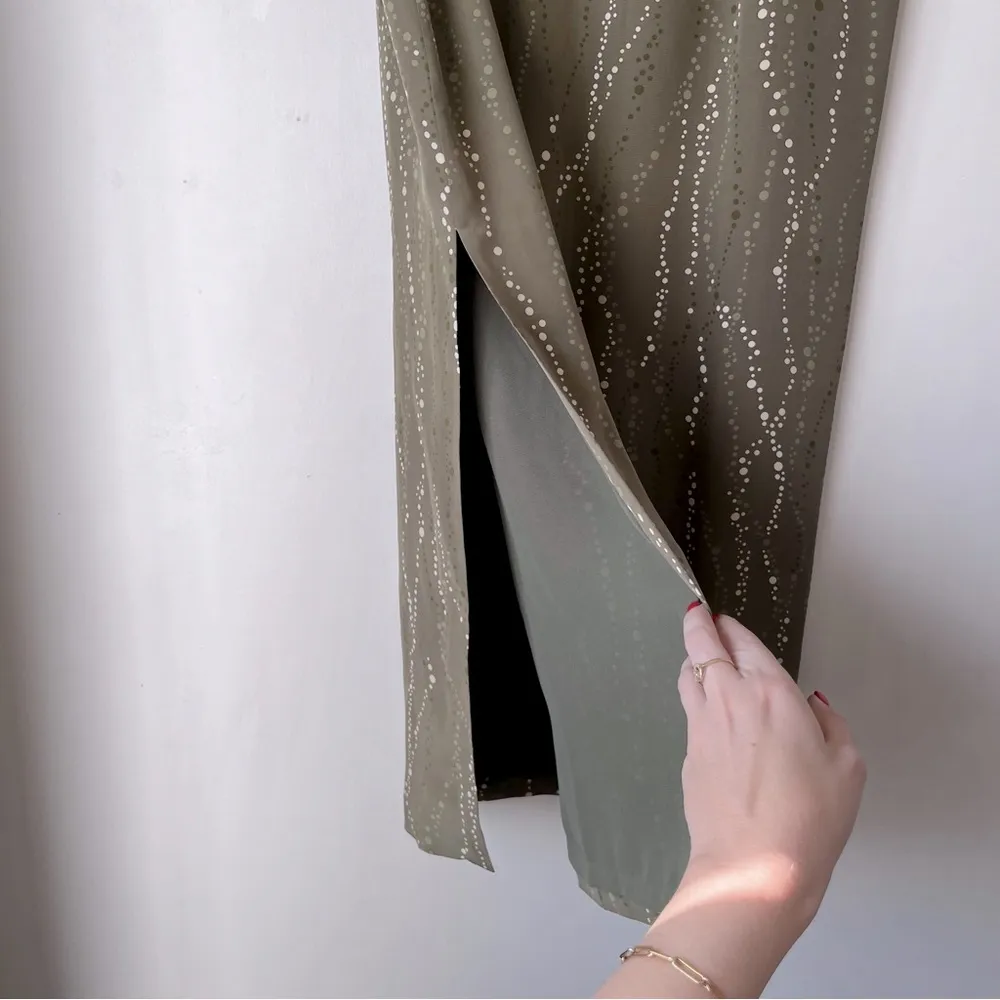 Vintage 90s Green Polka Dot Side Slit Maxi Skirt S - Image 3