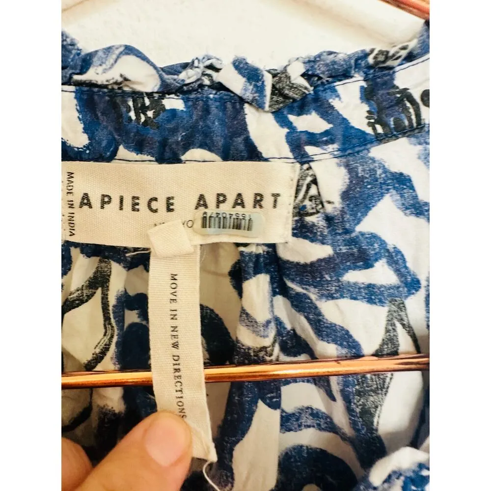 APIECE APART Blue White Floral Cotton Las Alturas Mini Dress Size Medium - Image 8