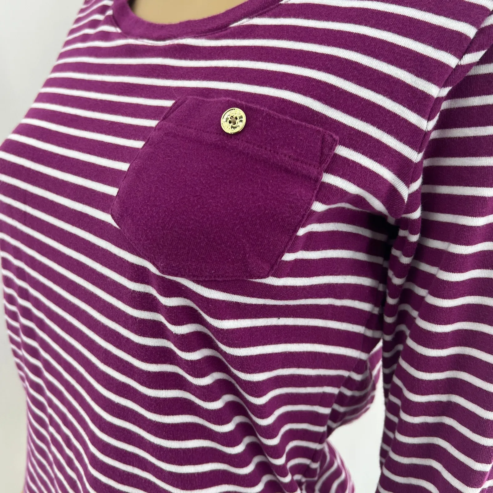 Jones New York (M) Purple White Striped  Rolled Cuff 1/2 Sleeve Boat Tee Shirt - Image 2