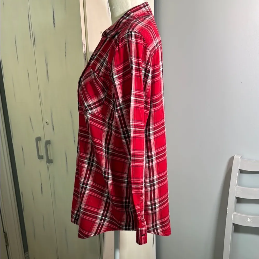 Cato Red, Black, silver sparkle thread and White Plaid collared Tunic - Image 3