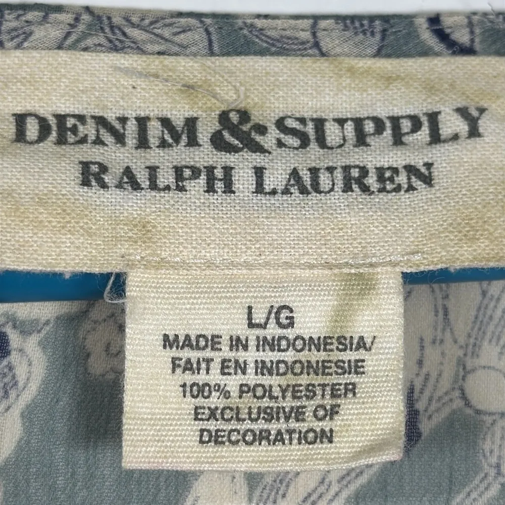 Ralph Laren Denim & Supply Floral Pale Green Ivory Blouse Size Large EUC #2538 - Image 6