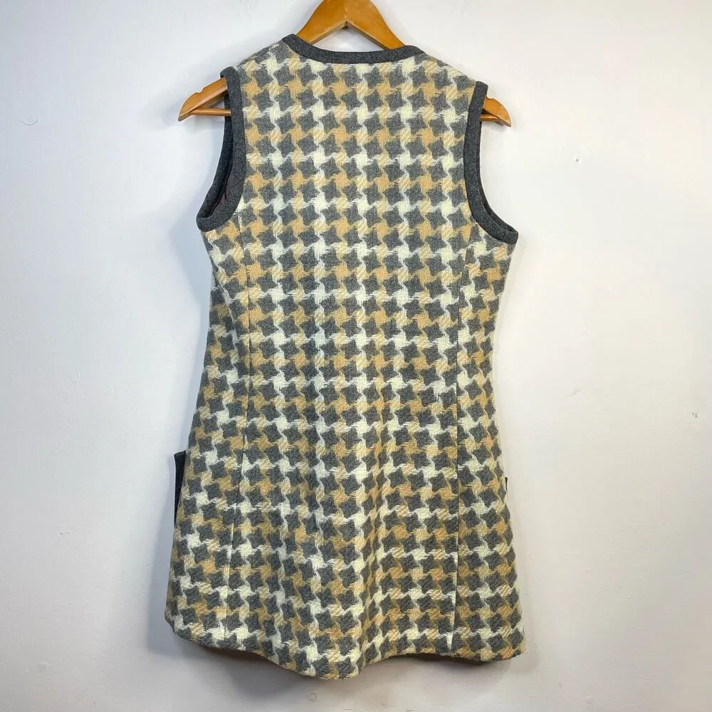 Vintage 60s 70s Patty Woodard Wool houndstooth Plaid Long mod Vest womens 10 S M Gray Size M - Image 7