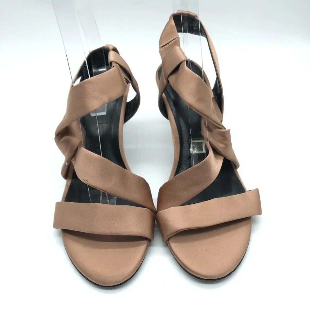 Via Spiga Jett Sandals Heels Strappy Satin Slip On Brown Open Toe Size 6.5 - Image 2