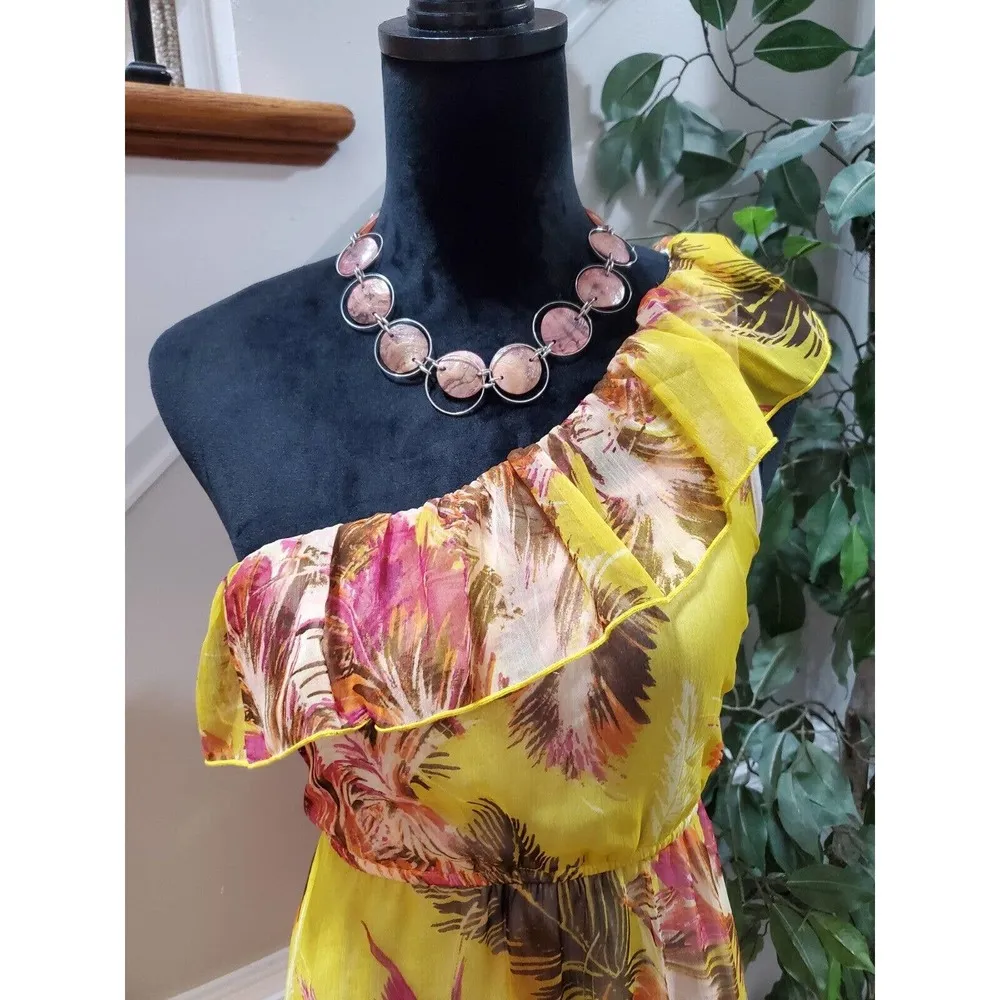 Charlotte Russe Women Yellow Polyester One Shoulder Off Knee Length Dress Size M - Image 2