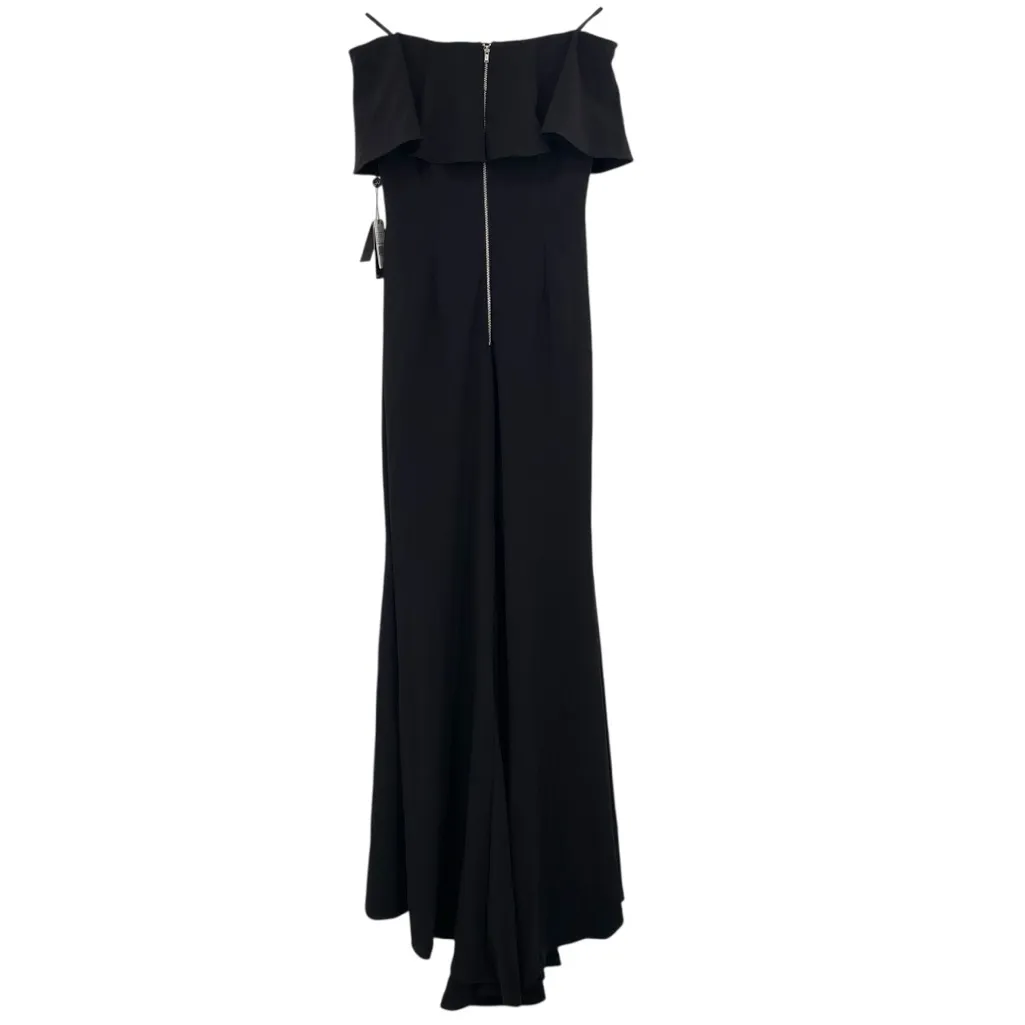 Adrianna Papell Black Off Shoulder Crepe Flounce Bodice Gown New - Image 8