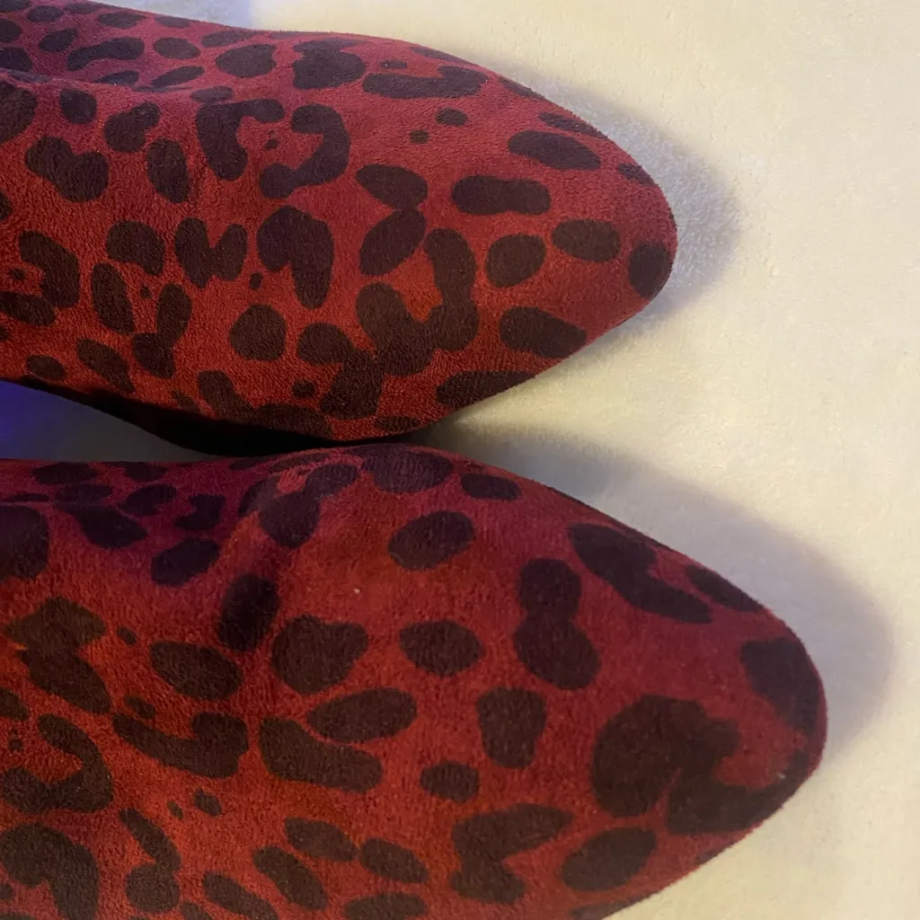 Torrid 11WW Burgundy Red Animal Print Leopard Over The Knee Faux Suede Boots - Image 15