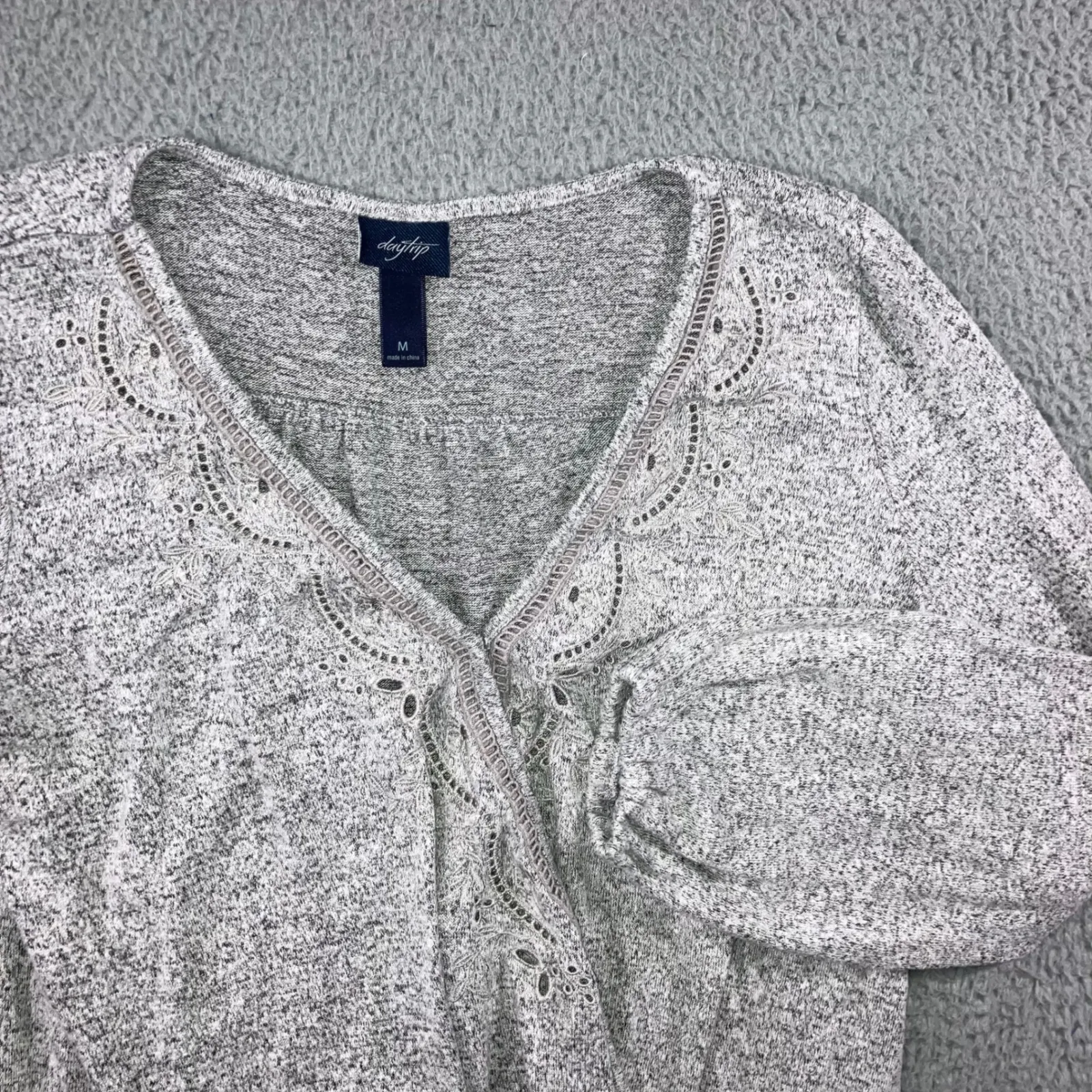 Daytrip Marled Knit Faux Wrap V Neck Long Sleeve Top Women Medium Blouse - Image 2