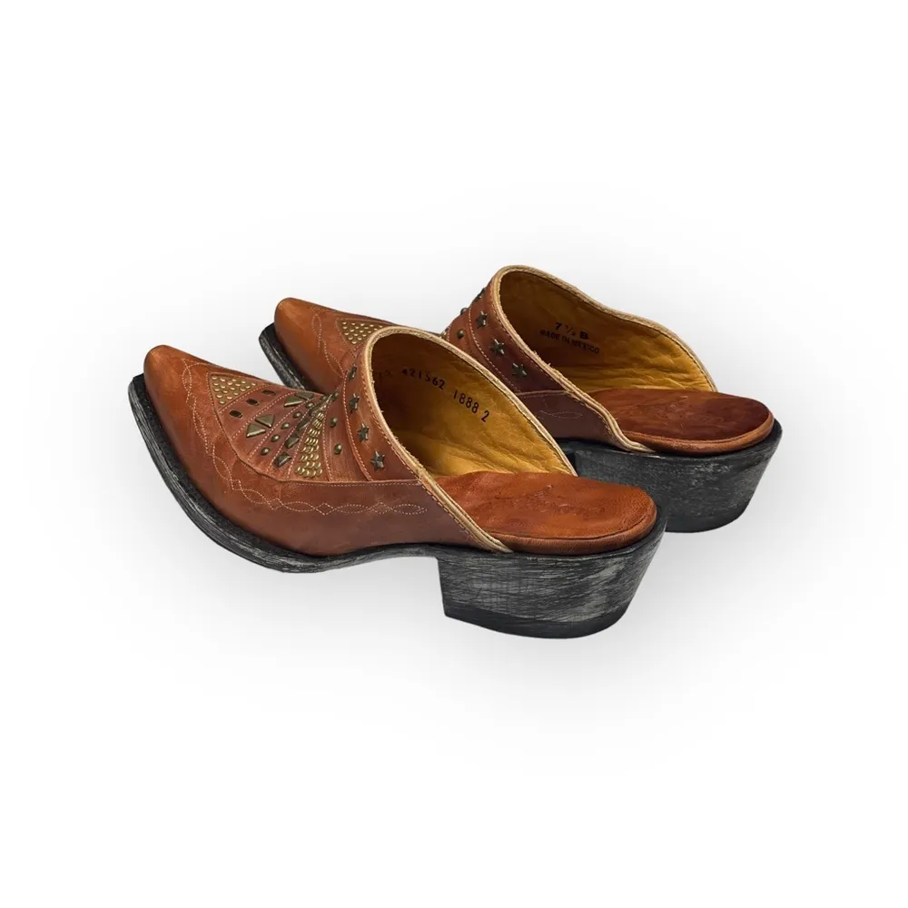 x Anthro 𖤐 Stud Snip Toe Cowboy Boots Clogs 𖤐 Mango Leather 𖤐 7.5M - Image 6