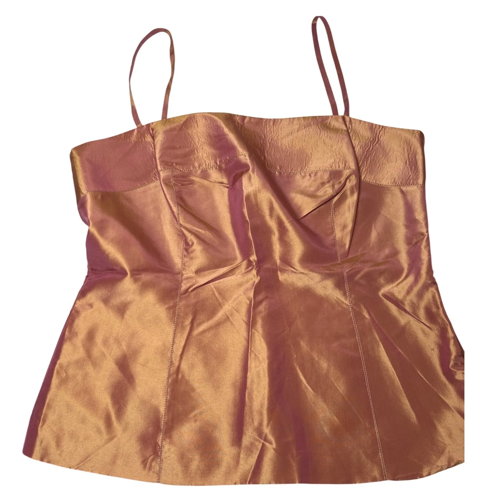 Y2K Silk Corset Cami Top Iridescent Copper Rose Zion Size 6 - Image 7
