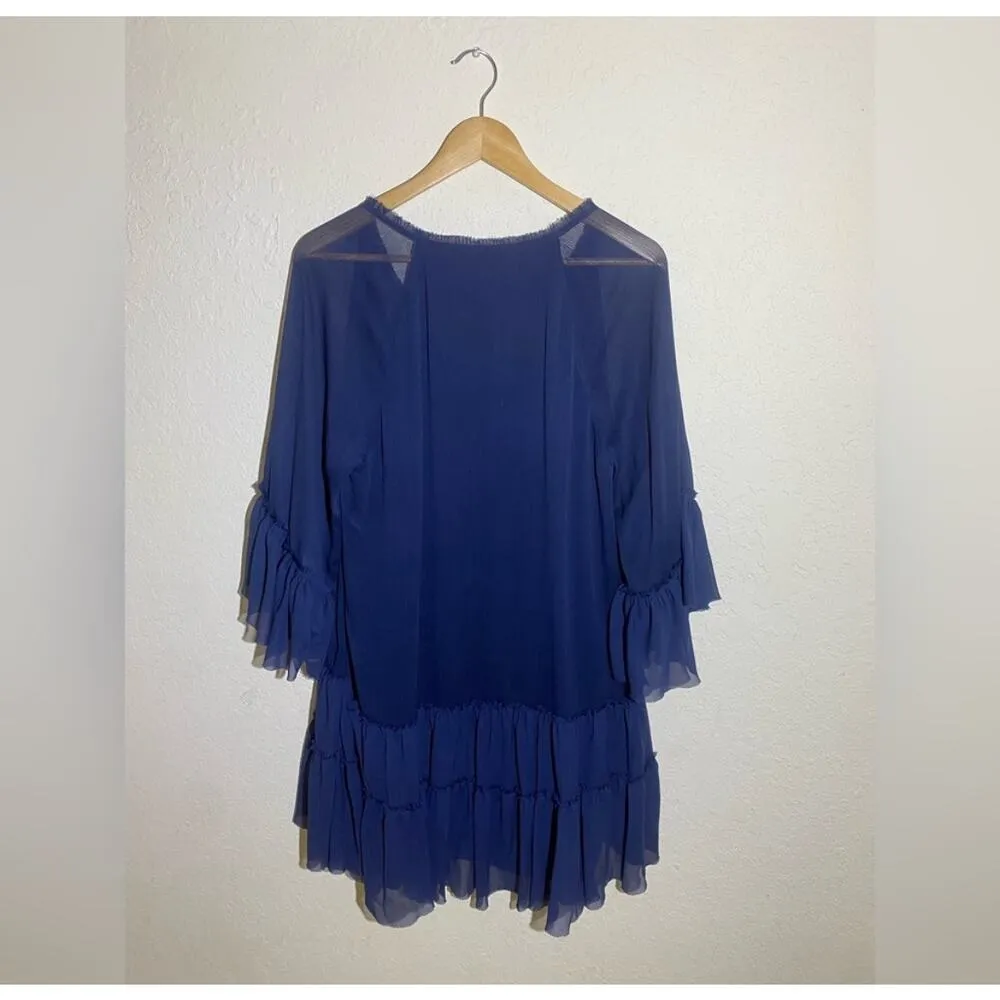 Alice + Olivia Zoey Tiered V-neck Tunic Blue Dress ‎ ( L ) - Image 6