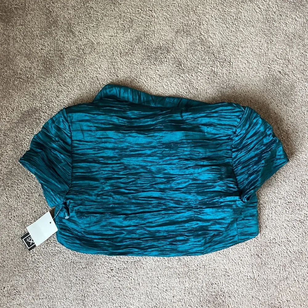 NWT Alex Evenings Teal Crinkle Satin Two Piece Dress Set SIZE 6 – Jacket & Dress - Image 3