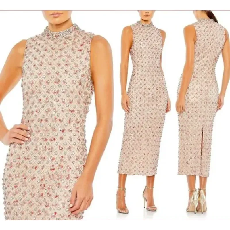 Mac Duggal 10780 Peach Pink Beaded Fitted Column Cocktail Length Gown 4 NEW - Image 2