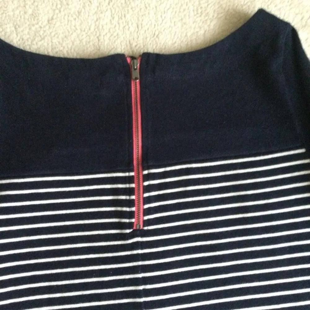 Boatneck Mariner Dress Stripes Knit Navy White Shift - Sz Medium - Image 9