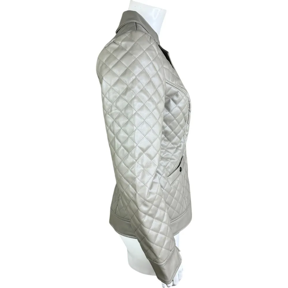 Denim & Co. Signature Quilted Faux Leather Blazer Olive XX-Small NWOT Business - Image 2