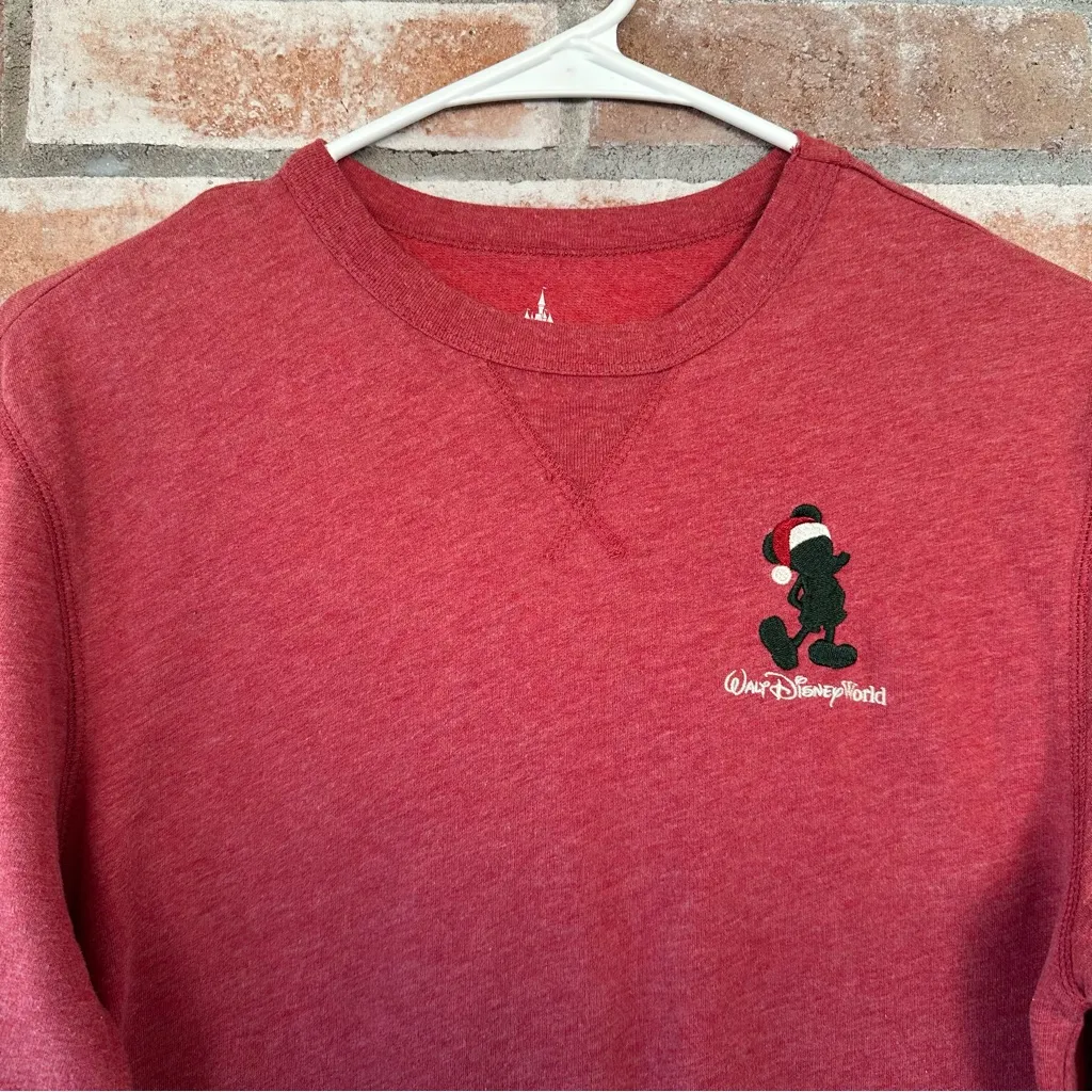 Walt Disney World Parks Sweatshirt Embroidered Mickey Mouse Christmas Small Red - Image 2