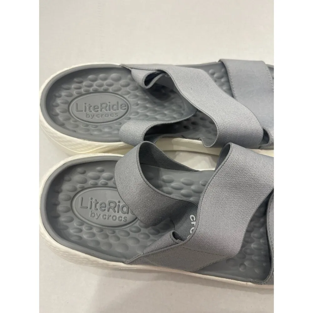 Crocs Women's LiteRide Stretch Ankle Strap Sandal Size 10 Light Grey/White - Image 6