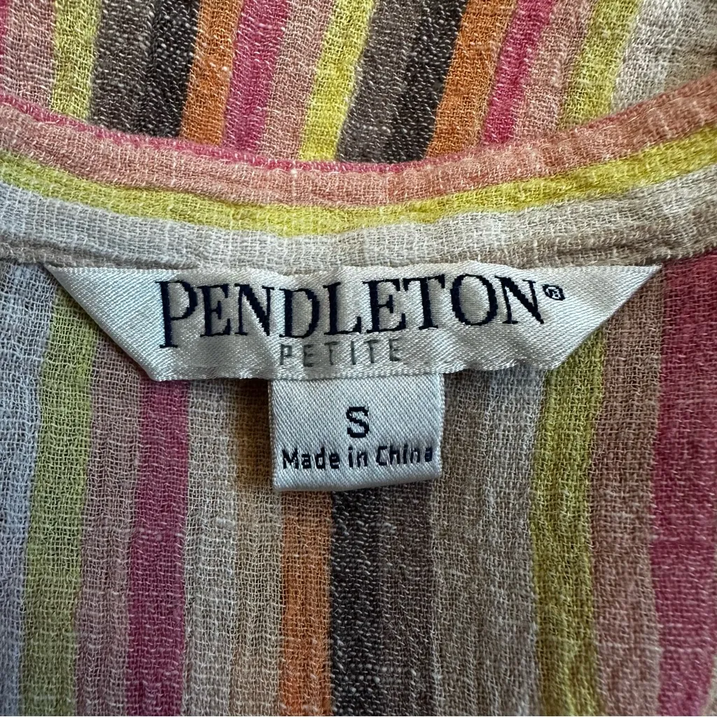 Pendleton Linen Blend Colorful Striped Button Down Long Sleeves Shirt, Sz Small - Image 10