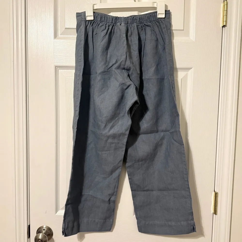 Bryn Walker Linen Pants Size Medium Blue Gray Straight Crop Leg Stretch Beach - Image 7