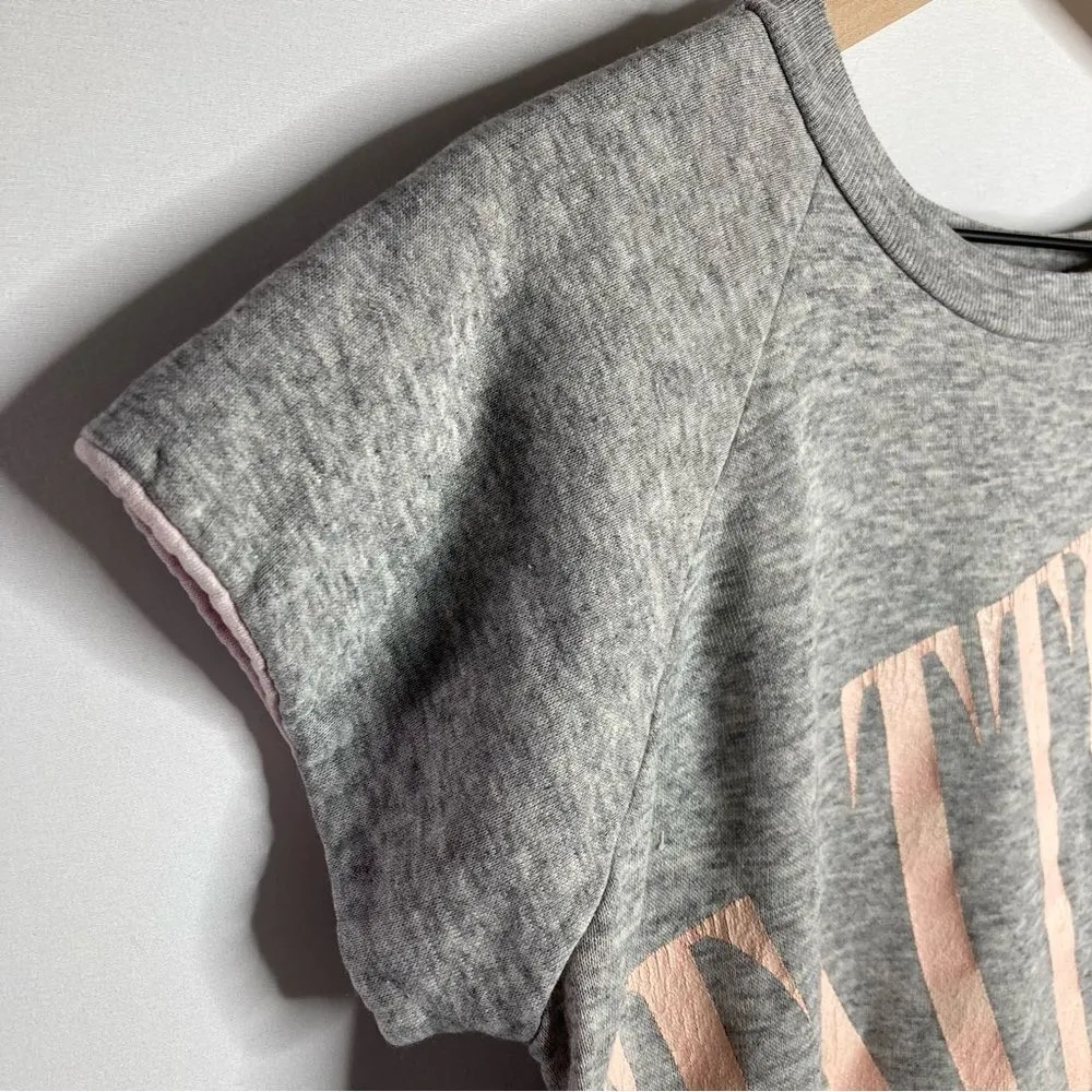 Vintage 90s Seattle Short Sleeve Sweater Medium Large Gray Pink Crop Y2K - Image 6