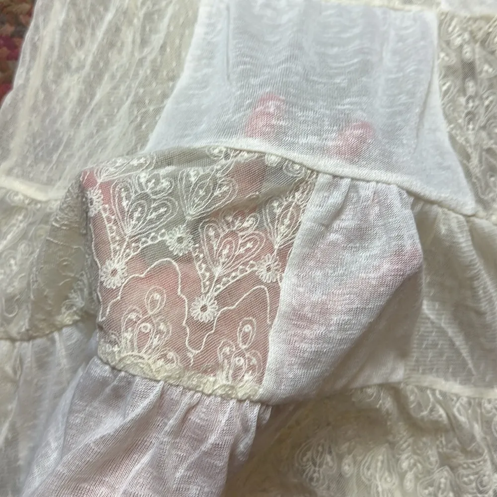 RETRO AEROPOSTALE PATCHWORK SHEER CREAM LACE CAMI TUNIC ROMANTIC BOHO - Image 6