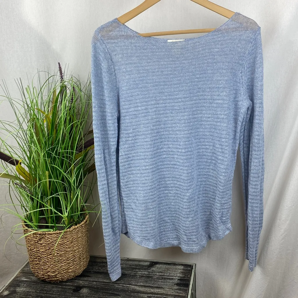 St. Tropez West 100% Linen Blue Knit Long Sleeve Sweater L - Image 2