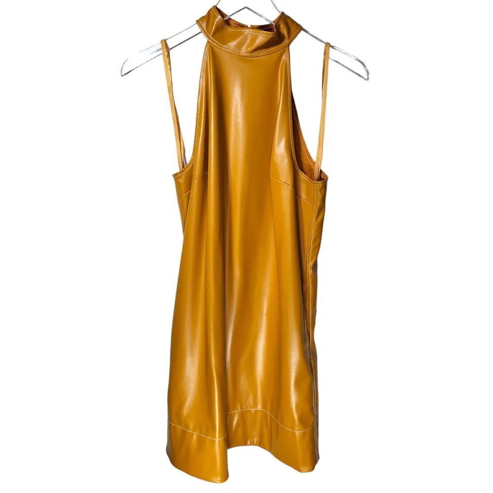 NWT Staud Sicily Faux Leather Halter Neck Mini Dress In Honey - Image 7