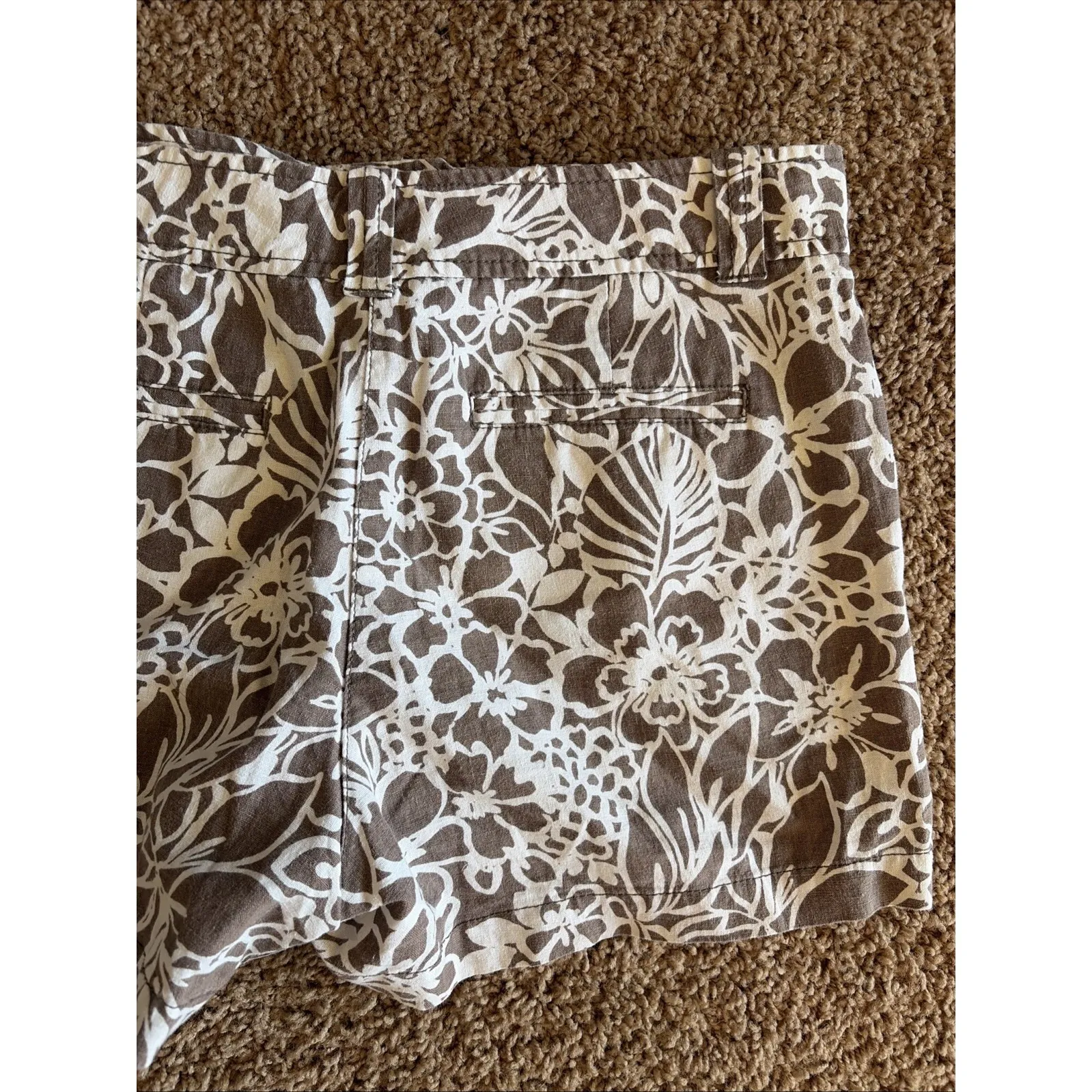 New York & Company Brown Tropical Floral Flower Linen Blend Shorts Womens 6 - Image 6