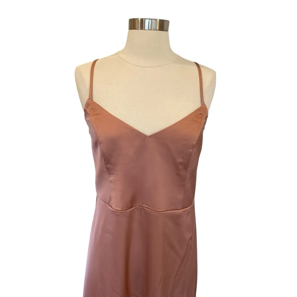 Azazie Mei A-Line V-Neck Stretch Satin Dress In Bronzer - Image 4