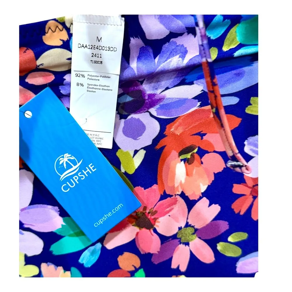 NEW Cupshe SWIMSUIT Women's MED Ruffled One Piece Floral V Neck Lace Up Back NWT - Image 6