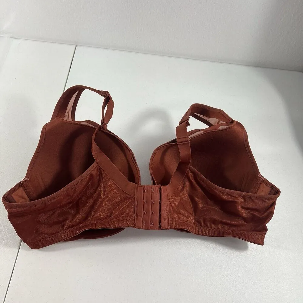 Cacique 44DD Bra Boost Plunge Lined Padded Underwired Brandy Copper Shiny Womens - Image 6