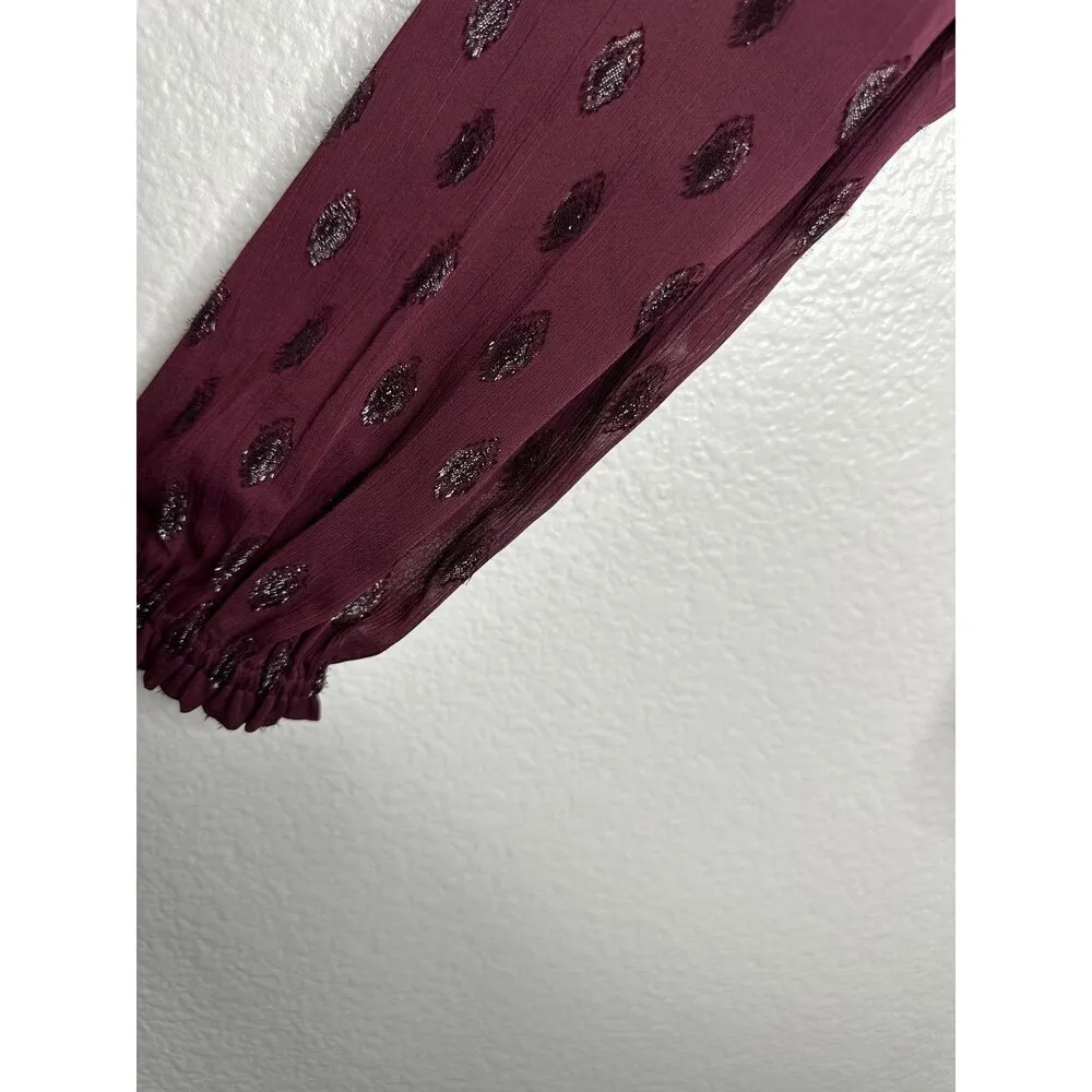 LOFT Blouse Womens XS Metallic Dot Ruffle Mock Neck Long Sleeve Top Shirt - Image 3