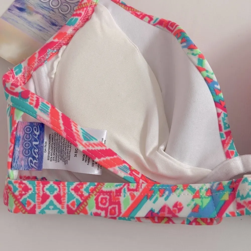 NWT 34B/C Coco Rave halter push-up bikini top hot pink orange ruched middle - Image 5