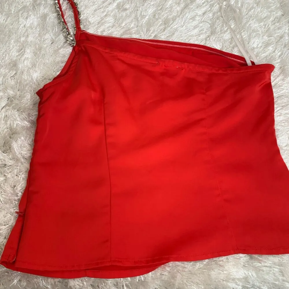 Superdown Revolve Red One Shoulder Rhinestone Strap NYE Party Sz Small - Image 4