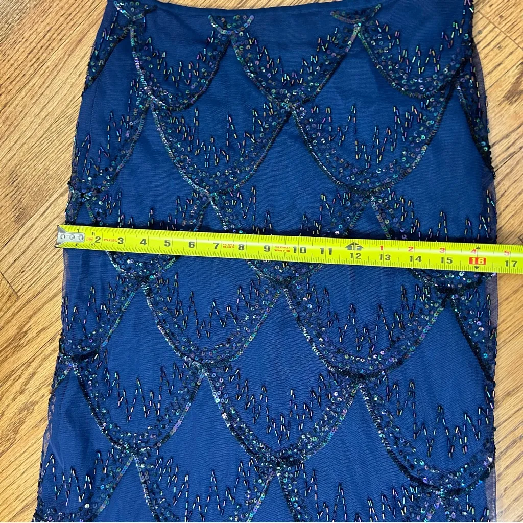 French Connection|Navy Blue Embellished Beaded Lace Midi Skirt Size 4 - Image 13
