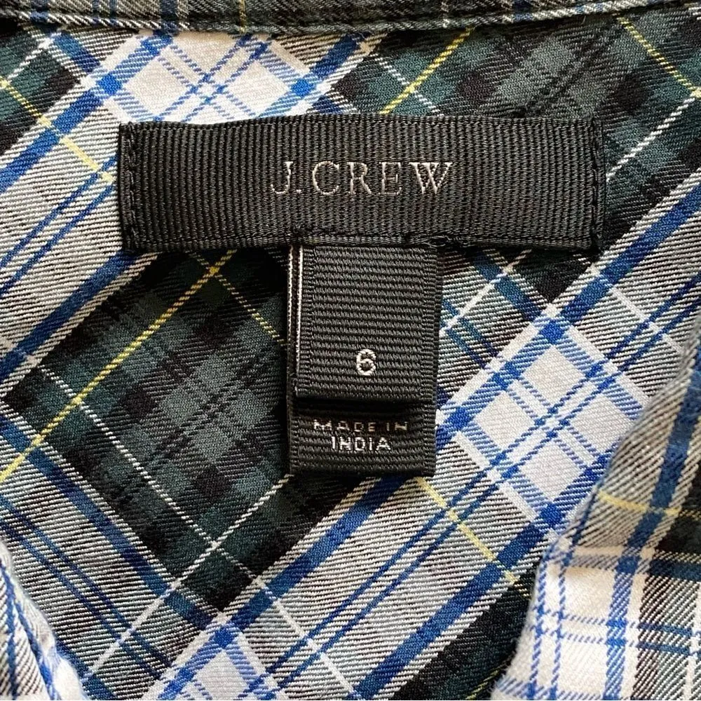 J. Crew Plaid Button Down Shirt 6 Preppy Green Black Blue Top - Image 2