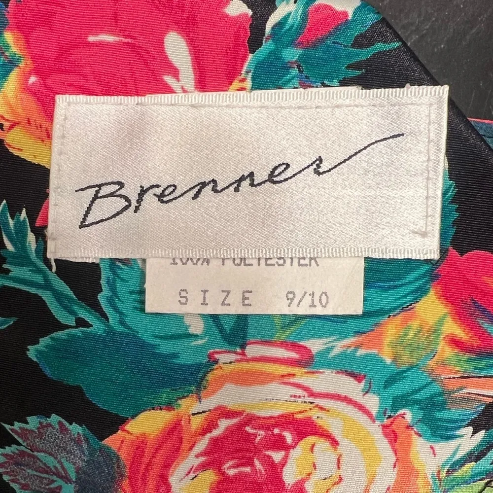 Vintage Brenner 80s Floral Long Sleeve Womens Dress Sz 9/10 Red - Image 3