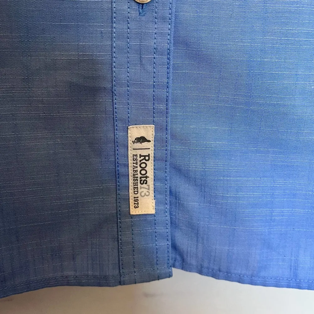 Roots73 Clearwater Button Up Women Shirt Size Large Blue M Patch #97100 Rolltab - Image 47