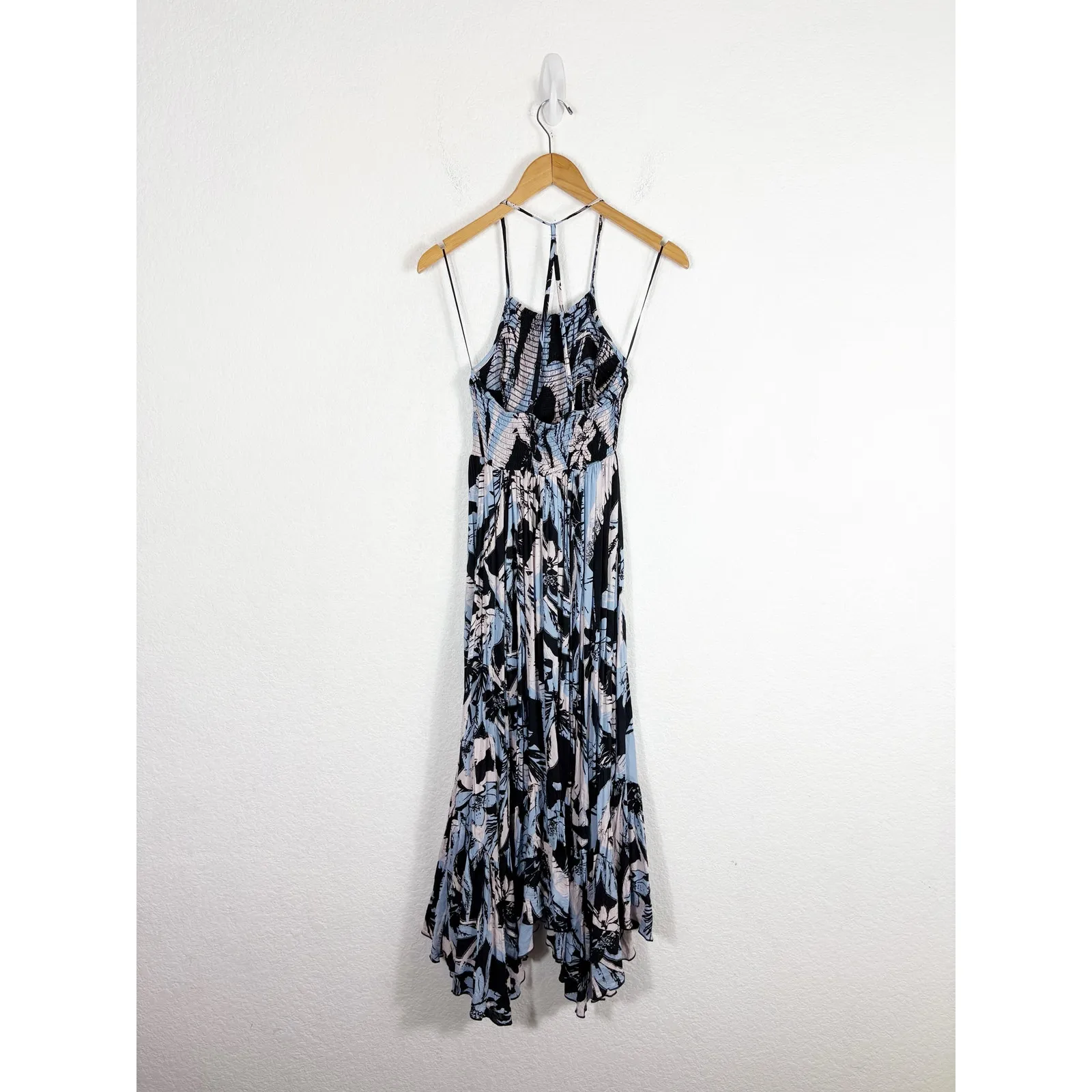 Free People Heat Wave Printed Maxi Slip Dress Large Blue Floral Bohemian - Image 13