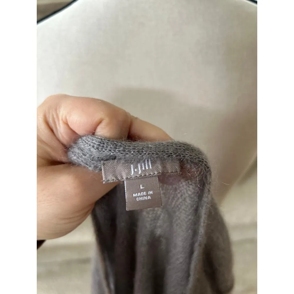 J.Jill Loose Weave Mohair Blend Light Grey Cardigan Sweater - Image 4