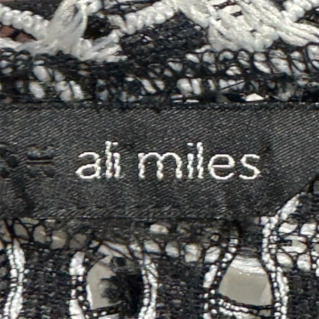 Ali Miles Black White Mesh Crochet Cowl Neck Tunic Artsy Lagenlook Oversized Top Size L - Image 7