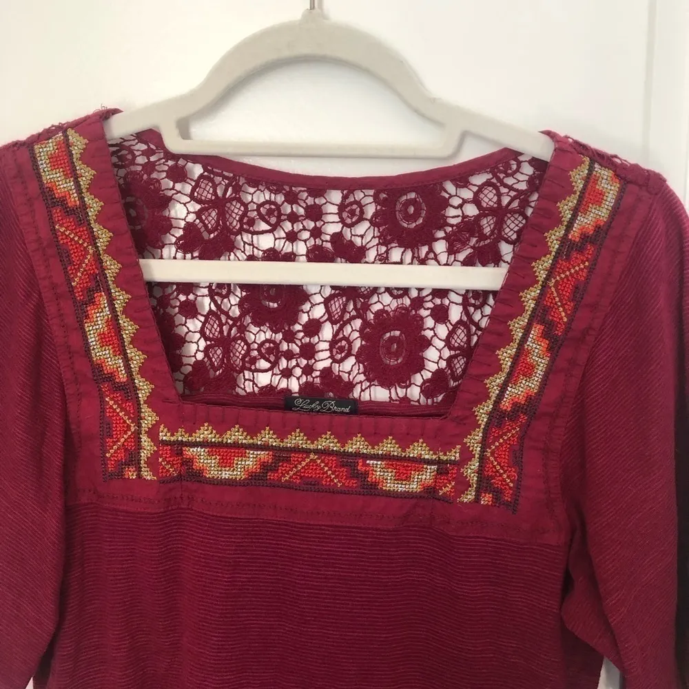 Lucky Brand red boho top size small - Image 2