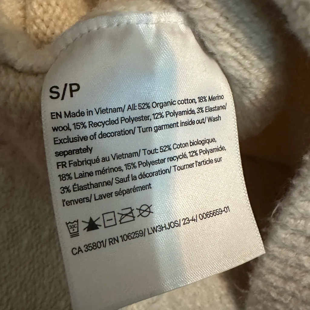 Lululemon Brushed Cotton Merino Blend Crewneck Sweater Ivory Preppy Size Small - Image 7