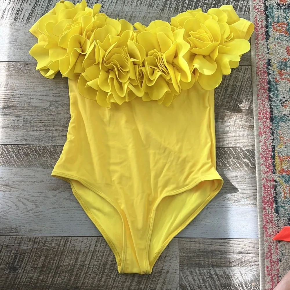 Vibrant Yellow Ruffled Swimsuit NWOT - Image 2