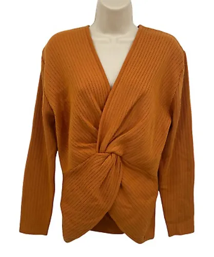 Andrea Jovine Sweater Womens Large Orange Ribbed 100% Wool Vintage Cross Front - Image 1