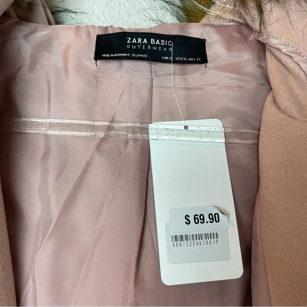 BNWT! ZARA Baby Pink Peacoat w/Removable Fur Hoodie Size XL - Image 5