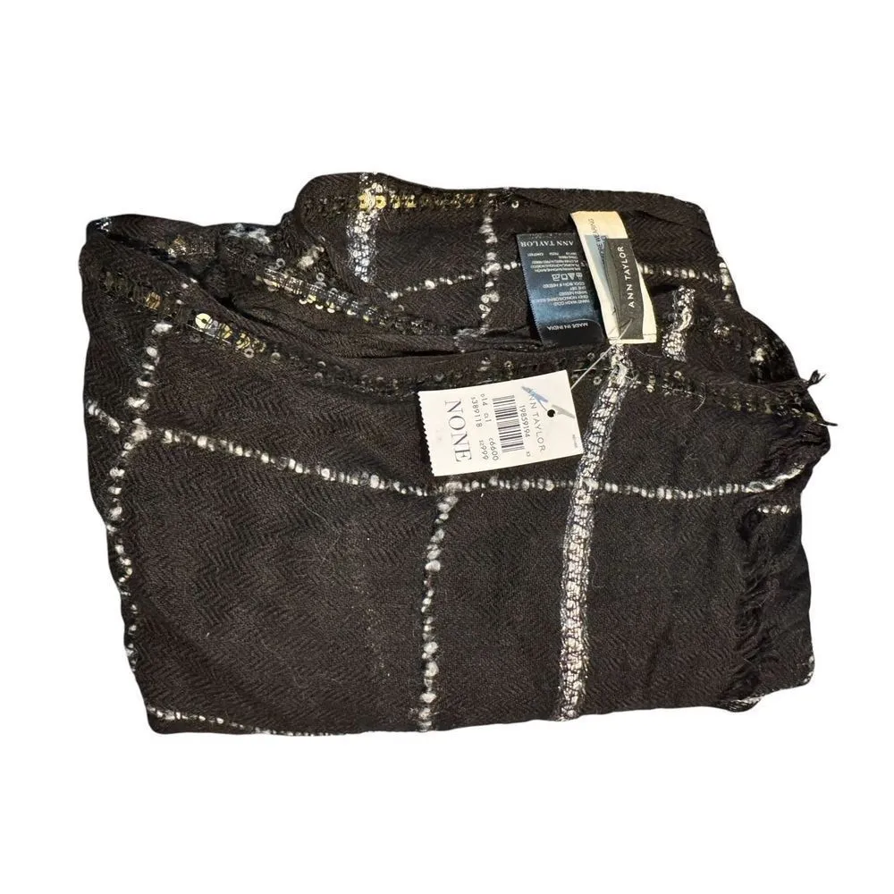 NWT Ann Taylor Black Sequined Windowpane Scarf - Image 2