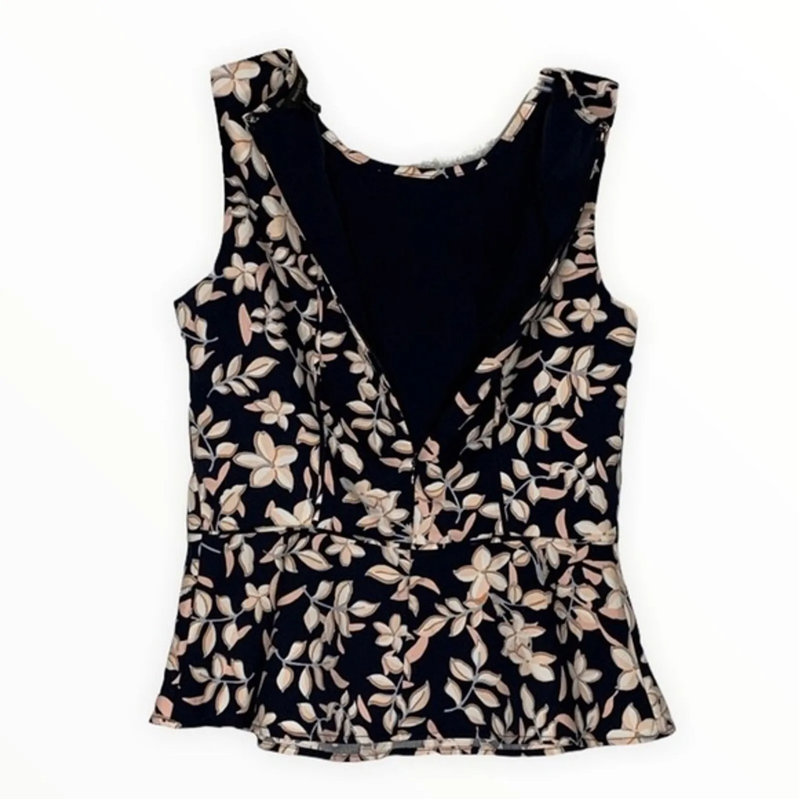 Banana Republic Blouse‎ Womens 0 Navy Blue Pink Floral Peplum Career Work Preppy - Image 3