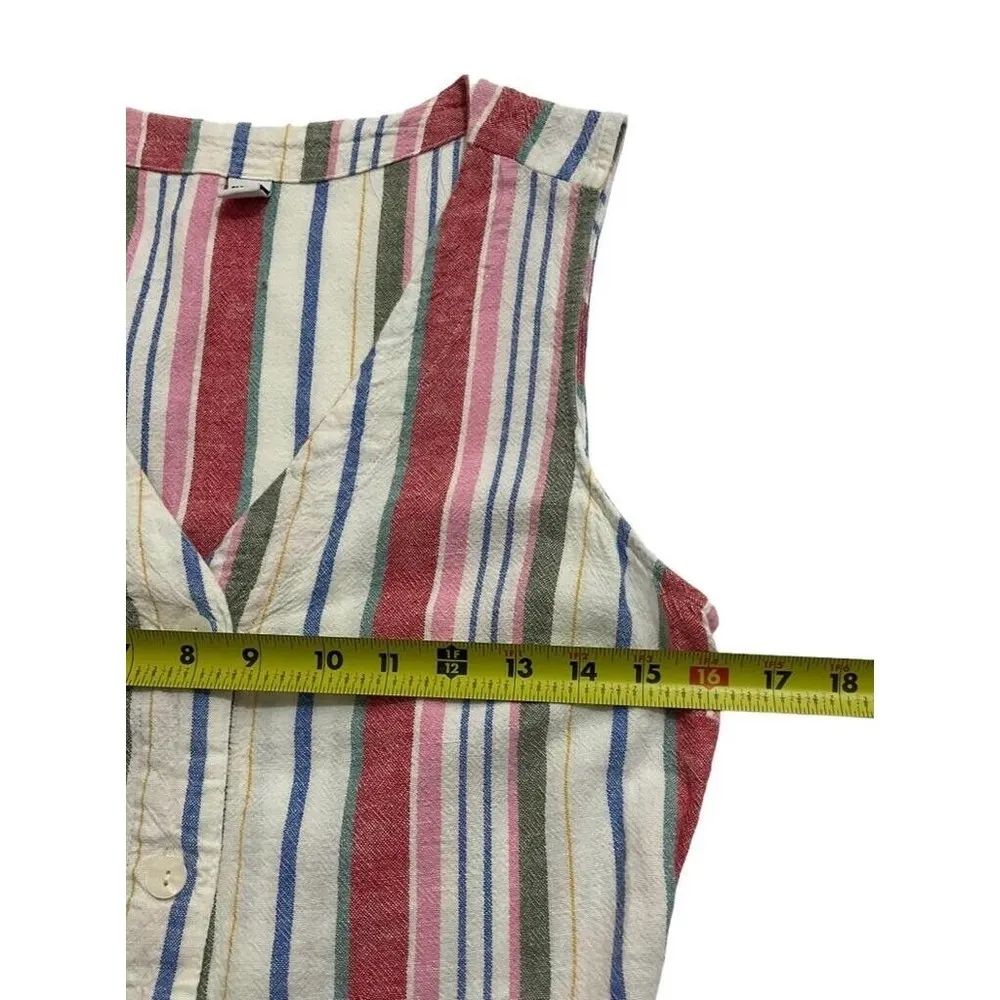 Old Navy Women Size Small Striped Dress Button Front Summer Linen 2-726 - Image 7